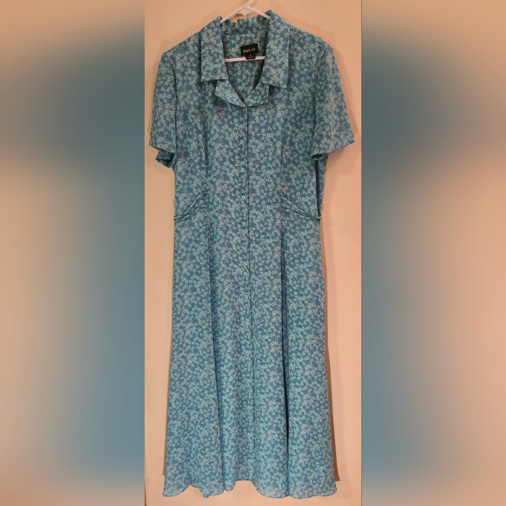 Leslie Fay Maxi Length Button Down Floral Short Sleeve Shirt Dress - Size 18